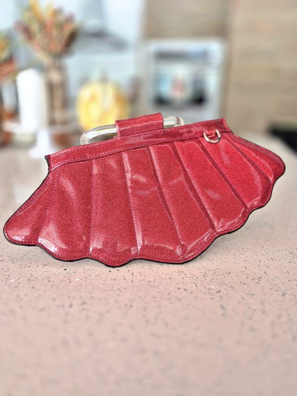 Lux de Ville Glitter Scalloped Clutch in Red